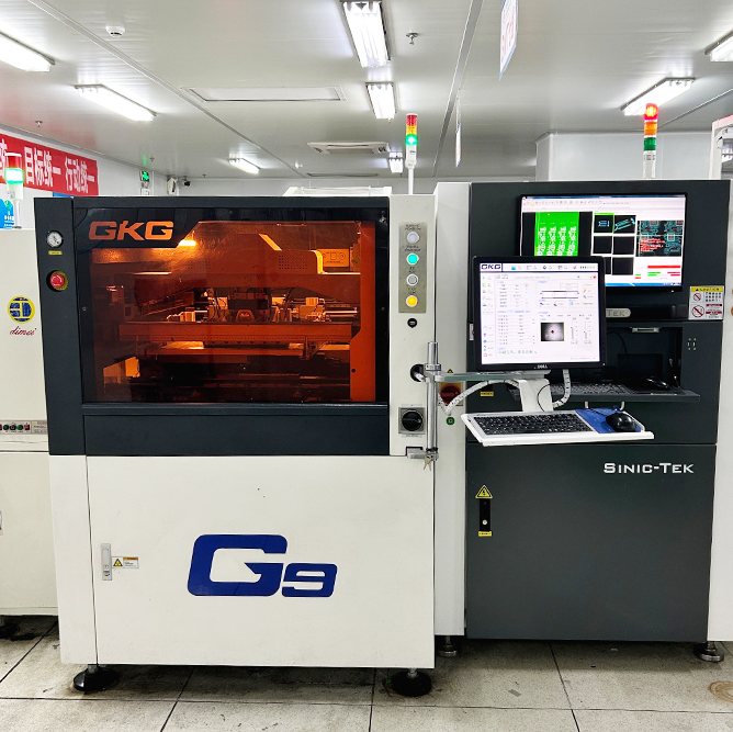 GKG G9 solder paste printer on the SMT line at Hongrong